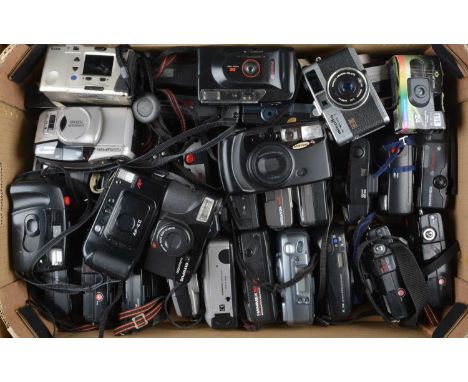 A Tray of Compact Cameras, manufacturers including Olympus, Canon, Halina, Hanimex, Minolta and other examples, all untested,