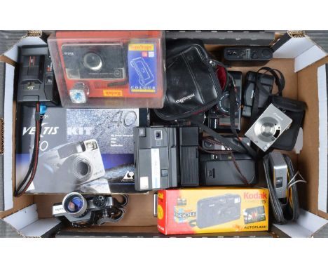 A Tray of Compact Cameras, including an Olympus AFL-S, Nikon RF, Minox 35 EL (2), 35 GT (shutters not working), Minolta 110 Z