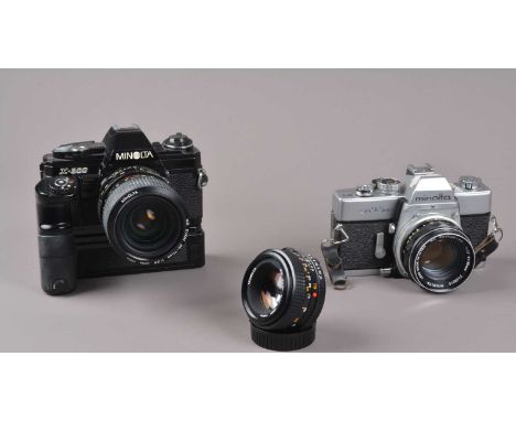 Two Minolta SLR Cameras,  a Minolta X-300, shutter working, meter responsive, body G, with Minolta MD 50mm f/1.7 lens, G-VG, 