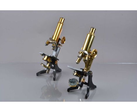 Early 20th Century Lacquered and Anodised Brass Swift Compound Monocular Microscopes,  serial no. 16352, with triple nosepiec