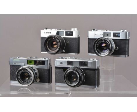 Four Rangefinder 35mm Cameras, a Canon Canonet QL25, Konica auto S2, in maker's boxes, a Minolta A5, all shutters fire, range