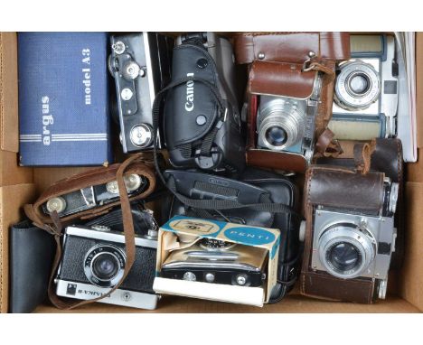 A Tray of Various Cameras,  including a Bilora Bella 66, Braun Paxina 29, Paxette, Argus A3, c2, Kodak Retina I type 119, Min