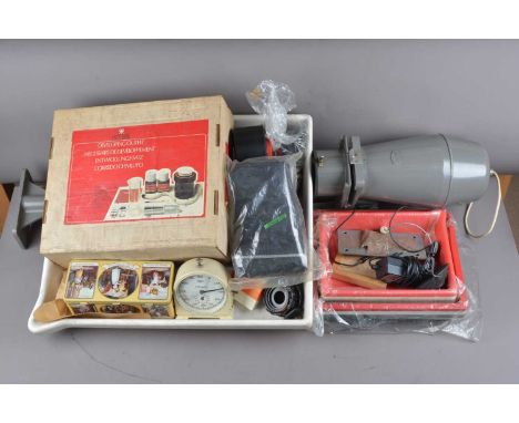 Darkroom Equipment, including a Paterson devoping outfit, contents unchecked, developing trays, Smiths clock, M.P.P. enlarger
