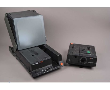 A Minolta Dimage Scan Elite II Film Scanner and Two Slide Projectors, model AF-2920, with power adapter, film carriers and ma