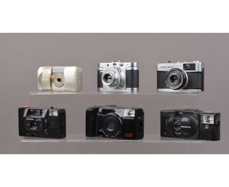 A Group of 35mm Cameras, an Agilux Agimatic rangefinder camera, shutter working, rangefinder functions, body G, elements G, N