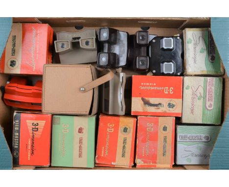 A Tray of Sawyer's View-Master Stereo Viewers, five model C, four model E, one boxed model E light attachment, two model F, o