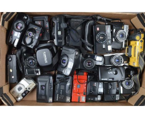 A Tray of Compact Cameras, models including Canon AF-7, Snappy LX, Sure Shot, Snappy EZ, Minolta Hi-Matic F 92), Weathermatic