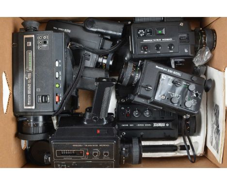 A Group of 8mm Sound Cine Cameras, a Minolta XL-660 Sound, Cosina Magic Sound 206 Macro, Rollei Movie Sound XL 8 Macro, Eumig