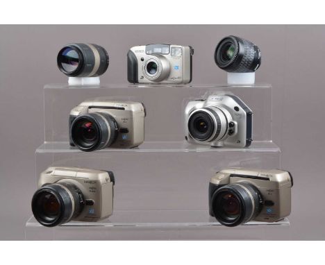A Group of APS Cameras, a Minolta  Vectis S-100, Vectis S-1 (2), all with 22-80mm lenses, a V-APO 80-240mm lens,Vectis 40, Ni