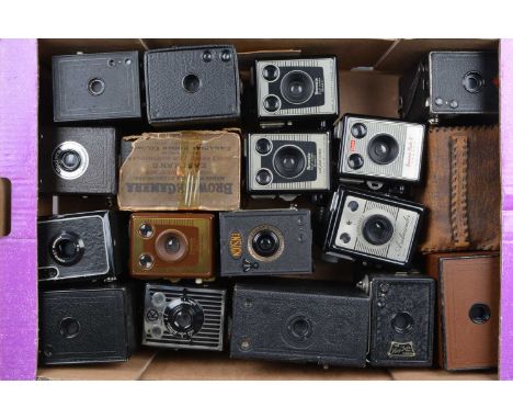 A Tray of Box Cameras, including a Kodak No 2 Brownie, in worn maker's box, Six-20 model F, model C, model D, Brownie Flash I
