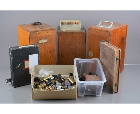 Microscope Parts Accessories and Cases, various lacquered brass objectives and cans, some a.f., some later objectives, variou