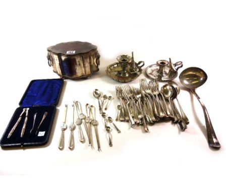 A George III style electroplate on copper biscuit box, of serpentine outline with lion mask ring handles, 23cm wide, an Old S