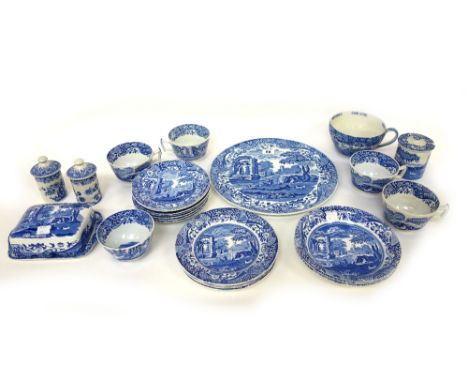 A collection of twenty five pieces of Copeland Spode Italian blue and white china including a large circular dish (25).