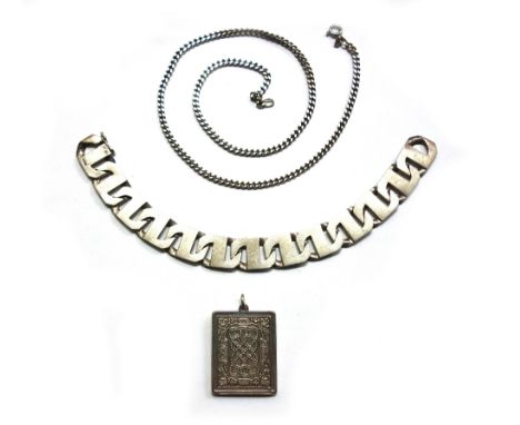 A Continental silver broad flattened-curb bracelet, import marks for London 1974; and a silver St Valentines day 1977 rectang