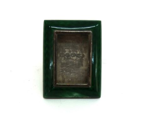 A miniature Victorian silver and green guilloche enamel easel photograph frame, Birmingham 1897, makers mark unclear, rectang