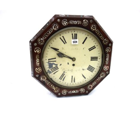 Winterhalder Bishopsgate St:  An early Victorian wall timepiece, the octagonal rosewood case foliate mother of pearl inlaid, 