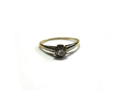 A diamond solitaire ring, the old cut stone approx. 0.43cts, claw set in white to a yellow gold shank, unmarked, ring size P+