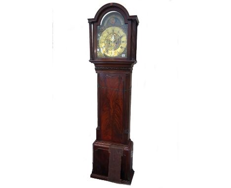 William Lawson Newton:  A George III mahogany longcase clock, with arched hood, freestanding fluted columns, fret work frieze