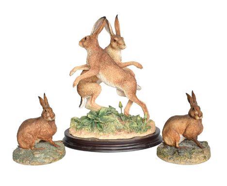 Border Fine Arts 'The March Hares', limited edition 404/500, signed to felt base "Ray Ayres Dec' 17" and 'Hare' (Style One), 