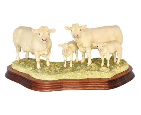 Border Fine Arts 'Charolais Family Group', model No. B0184 by Kirsty Armstrong, limited edition 736/1250, on wood base, with 