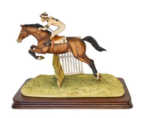 Border Fine Arts 'The Hurdler', model No. L51 by David Geenty, on wood baseNo box, no certificate. The fence post with a spli