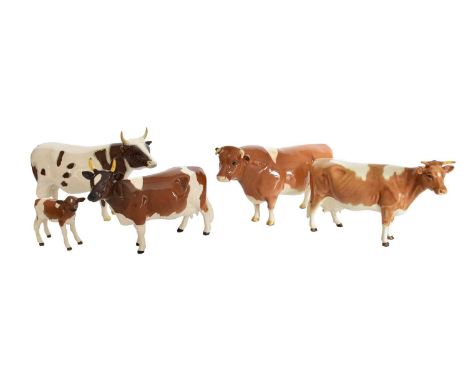 Beswick Ayrshire Cattle Comprising: Bull Ch. 'Whitehill Mandate', model No. 1454B, Cow Ch. 'Ickham Bessie', model No. 1350, a