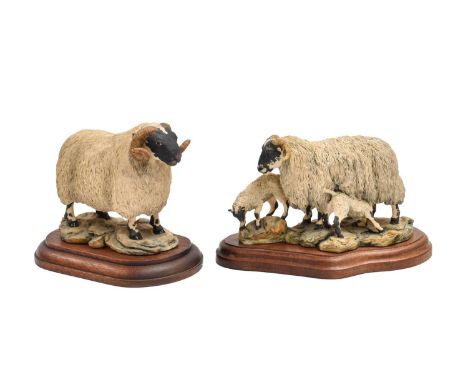 Border Fine Arts 'Blackfaced Ewe and Lambs' (Style One), model No. L25, limited edition 346/750, and 'Blackfaced Tup' (Style 