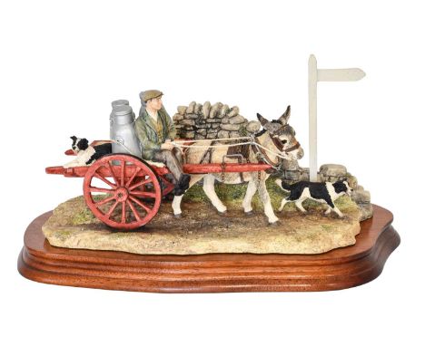 Border Fine Arts 'Delivering the Milk' (Donkey Cart), model No. AG01 by Ray Ayres, limited edition 686/950, on wood base, wit