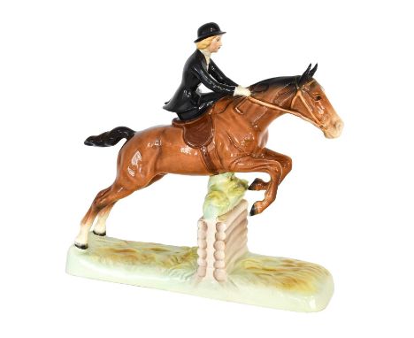 Beswick Huntswoman (Style One - Rider and Horse Jumping), model No. 982, brown glossFine crazing throughout; in overall good 