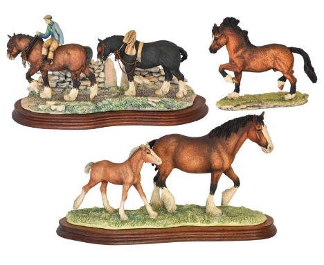 Border Fine Arts Horse Models Comprising: 'Coming Home', (Two Heavy Horses), model No. JH9A, on wood base, and  'Welsh Cob' (