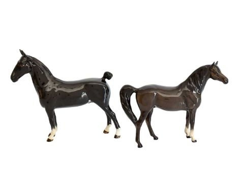 Beswick Arab "Xayal", model No. 1265, dark brown gloss and Hackney "Black Magic", model No. 1361, black gloss (2)In overall g