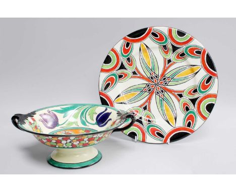 A Maling Luxor pattern 5478 Small Charger &amp; a Maling Tulip &amp; Cobble Pattern 5527 two handed pedestal dish, circa 1931