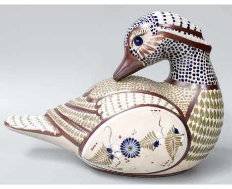 A 20th-century Pottery Model of a Mexican Duck, signed indistinctly23cm high, and 34cm long