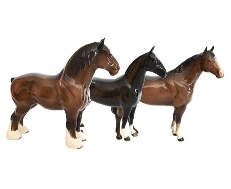 Beswick Horses Comprising: Hackney 'Black Magic', model No. 1361, black gloss, Burnham Beauty, model No. 2309, and Quarter Ho