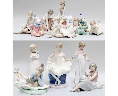 Thirteen Nao Figures, mainly of children including a set of three dressed as Clowns 