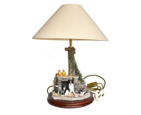 Border Fine Arts Table Lamp 'Jock's Pride' (Sheepdog and Pups), model No. A3327, on wood baseOn wood base with lamp shade, no