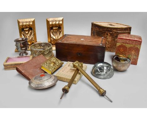 A Quantity of Early 19th century and Later Collectables and Curios, including a Japanese lacquer box, Georgian navette formed