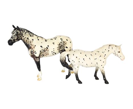 Beswick Appaloosa (Spotted Walking Pony), model No. 1516, black and white spot gloss; together with Appaloosa Stallion, model