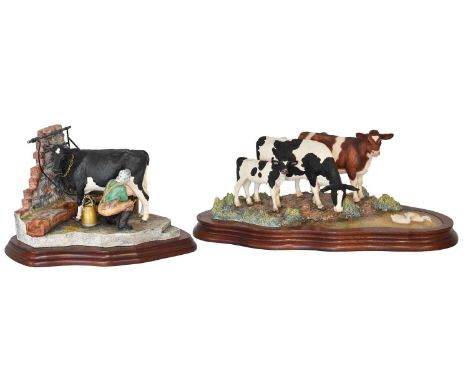 Border Fine Arts 'Tete-a-Tete' (Woman Milking), model No. B0515; together with 'Quenching their Thirst' (Cows, Calf and Ducks
