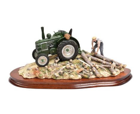 Border Fine Arts 'Hauling Out' (Field Marshall Tractor), model No. JH98 by Ray Ayres, limited edition 895/1500, on wood base,