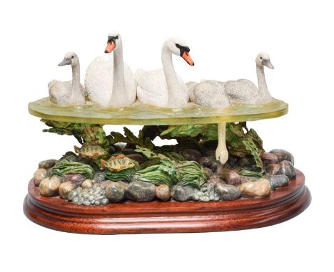 Border Fine Arts 'More Up Than Down' (Swans), model No. B0923 by Ray Ayres, limited edition 48/500, on wood base, with box an