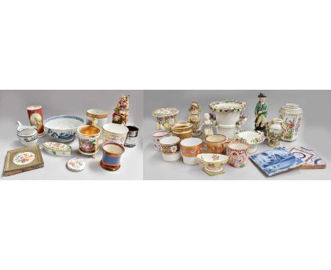 A Quantity of mainly 19th century British and European Ceramics and Glass, including a Rockingham basket, similar cylindrical