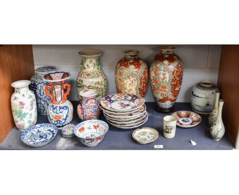 A Collection of Asian Art, including a pair of Japanese Meiji period cloisonne bottle vases, Imari and Kutani porcelain, a Ch