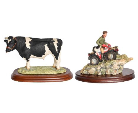 Border Fine Arts 'Easy Riders' (Man, Dog, Vehicle), model No. 153 by David Walton, on wood base; together with 'Diary Bull', 