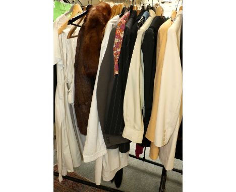 Assorted 20th Century Costume comprising white cotton undergarments, white cotton apron, fur stoles, red fox capelet, Douglas