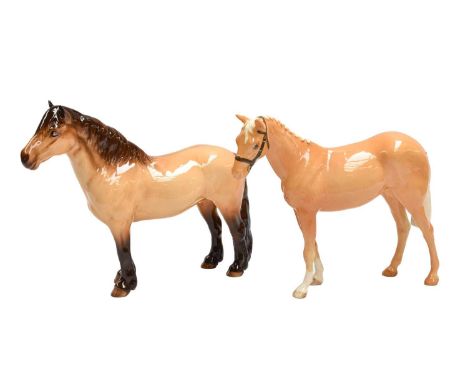 Beswick Horses Comprising: Highland Pony ''Mackionneach'', model No. 1644, dun gloss, and Palomino, model No. H259, gloss (2)