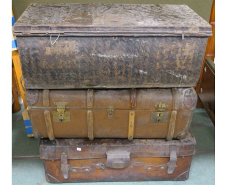 A wood bound travel trunk, metal trunk and a leather trunk (3) The Late Dr Helen. E. C. Cargill Thompson Condition Report: Av