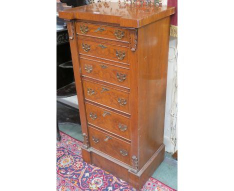 Victorian style burr-walnut secretaire Wellington chest, with single drawer over fitted secretaire drawer and three further g