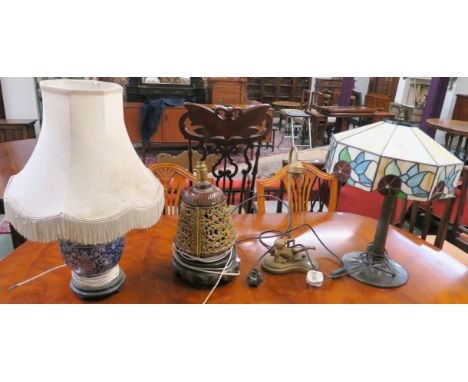 A Tiffany style table lamp and three other table lamps (4) Condition Report: Available upon request