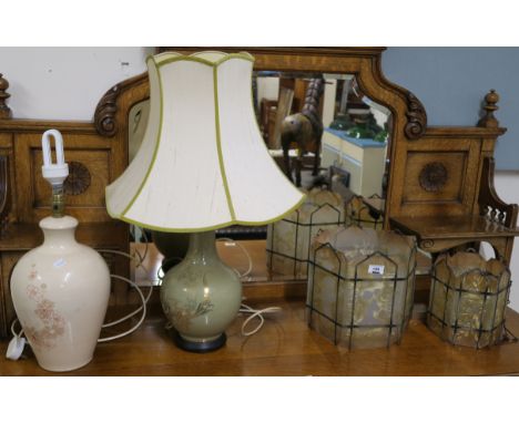 Two glass ceiling shades and two ceramic table lamps (4) Condition Report: Available upon request